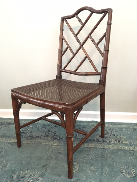 Set of 6 Chinese Chippendale Faux Bamboo Dining Chairs front view