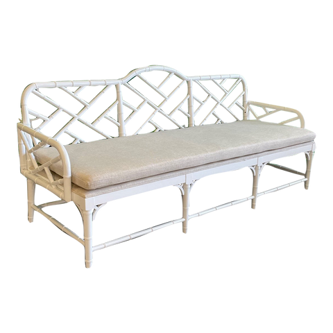 Chinese Chippendale Faux Bamboo Garden Sofa