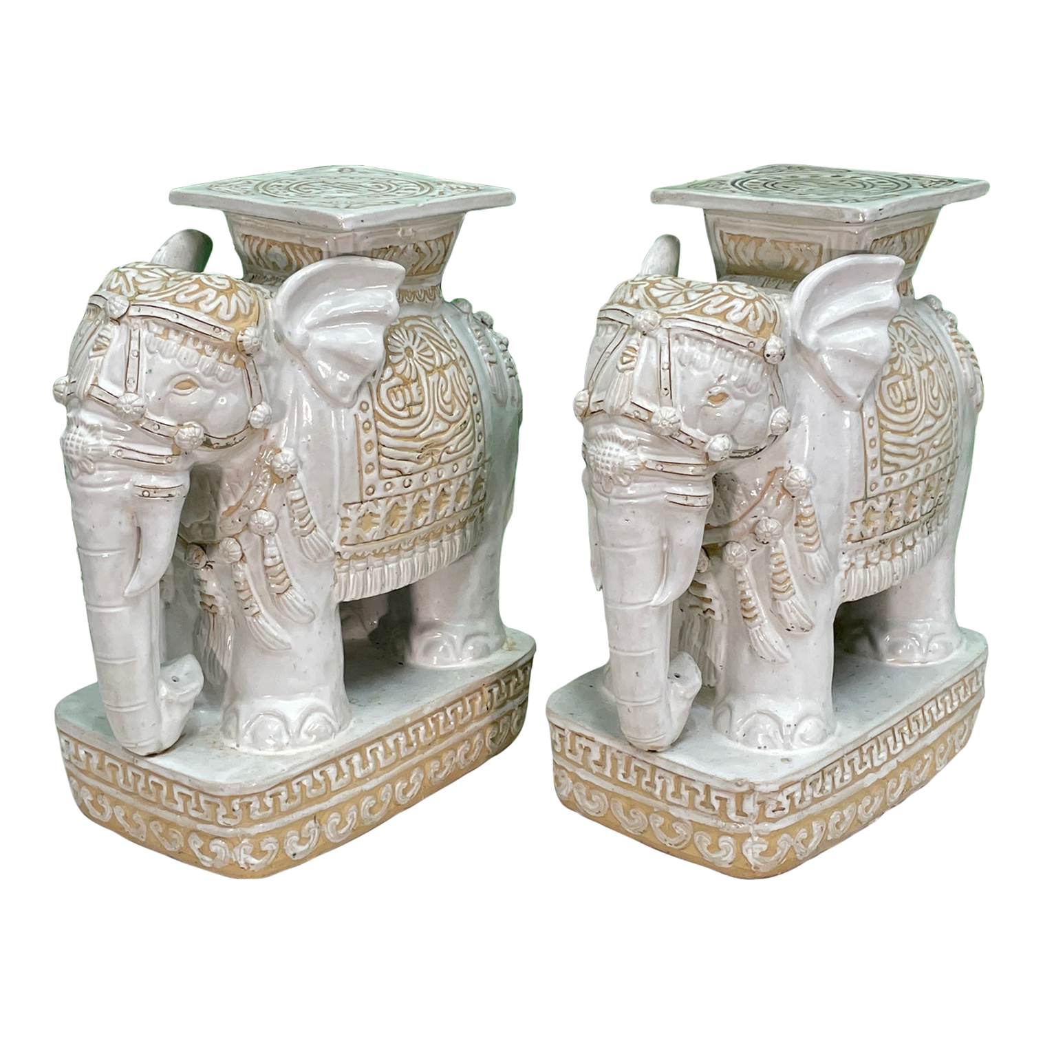 Chinoiserie Glazed Terracotta Large Elephant Garden Stools