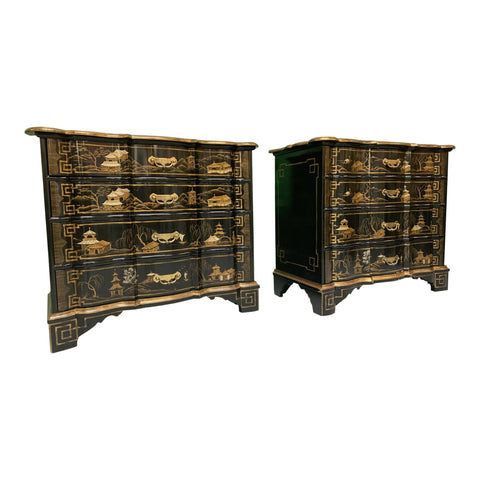 Chinoiserie Hand Painted Lacquered Dutch Chests by Baker Furniture, a Pair