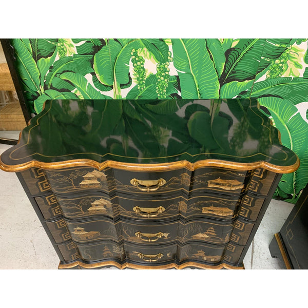 Chinoiserie Hand Painted Lacquered Dutch Chests by Baker Furniture, a Pair top view