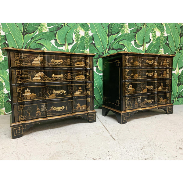 Chinoiserie Hand Painted Lacquered Dutch Chests by Baker Furniture, a Pair front view