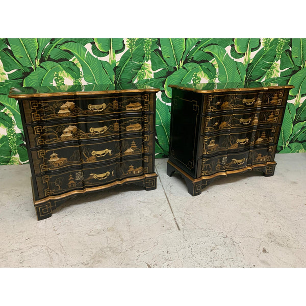Chinoiserie Hand Painted Lacquered Dutch Chests by Baker Furniture, a Pair