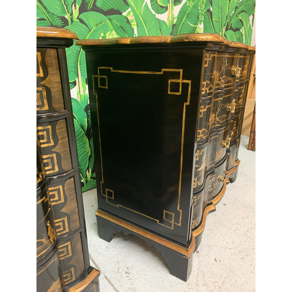 Chinoiserie Hand Painted Lacquered Dutch Chests by Baker Furniture, a Pair side view