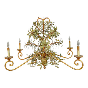 Currey and Co. Tole Metal Gold Gilt Botanical Chandelier
