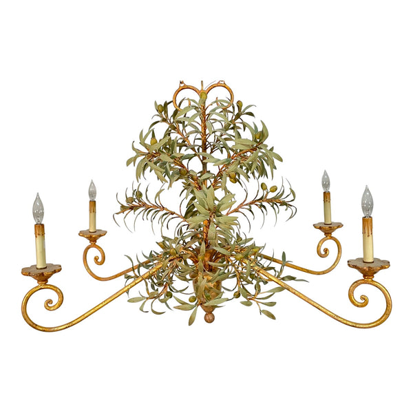 Currey and Co. Tole Metal Gold Gilt Botanical Chandelier