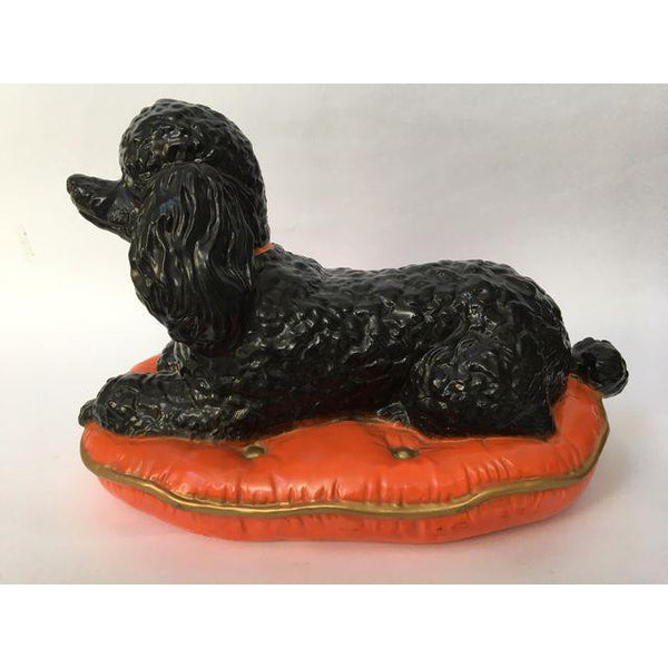 Large Ceramic Poodle on Pillow Figurine