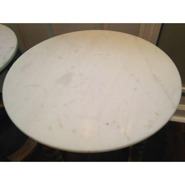 Round Florentine Carrara Marble Top Side Tables - Pair