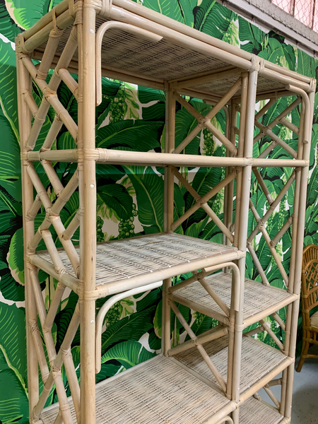 Rattan Chinoiserie Etagere Bookshelf close up