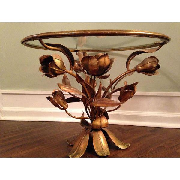 Gold Tole Tulip Flower Side Table