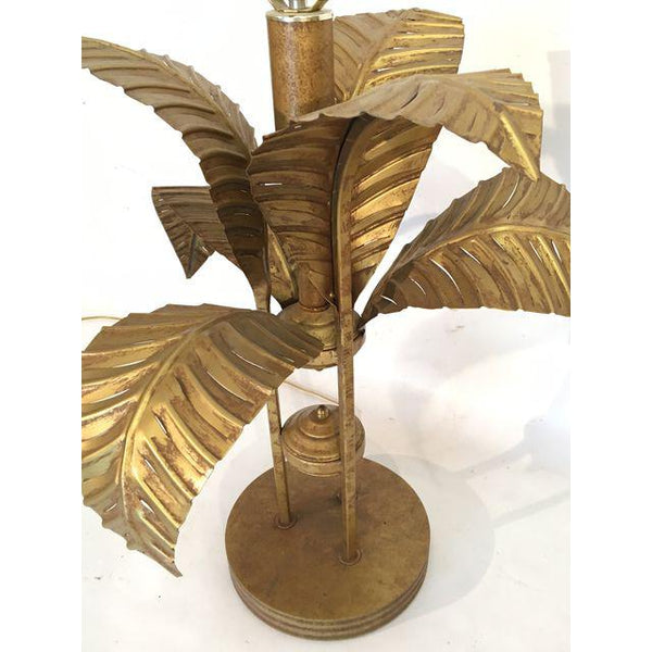 Pair of Large Tole Gold Gilt Sculptural Palm Tree Leaf Table Lamps
