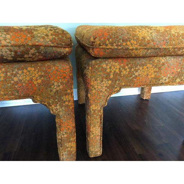 Pair of Upholstered Asian Style Pagoda Benches