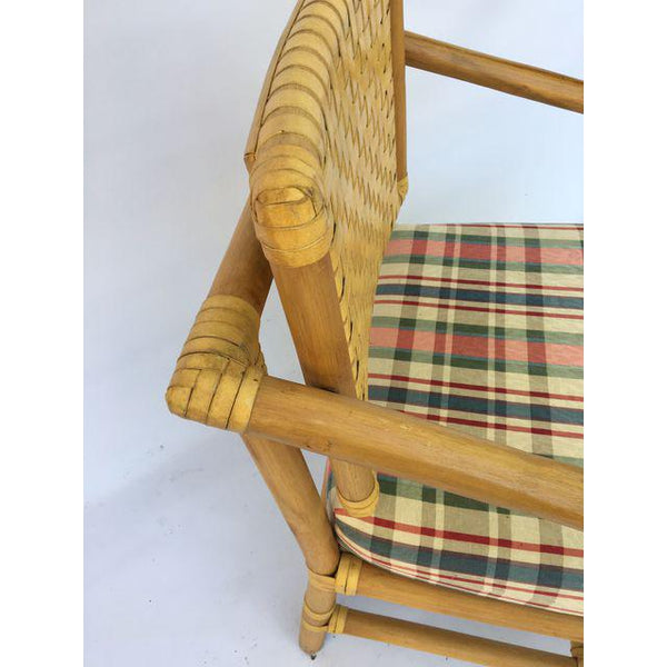 Brown Jordan Leather and Rattan Bamboo Dining Arm Chairs top view