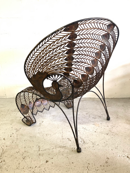 Large Wrought Iron Sculptural Peacock Chair