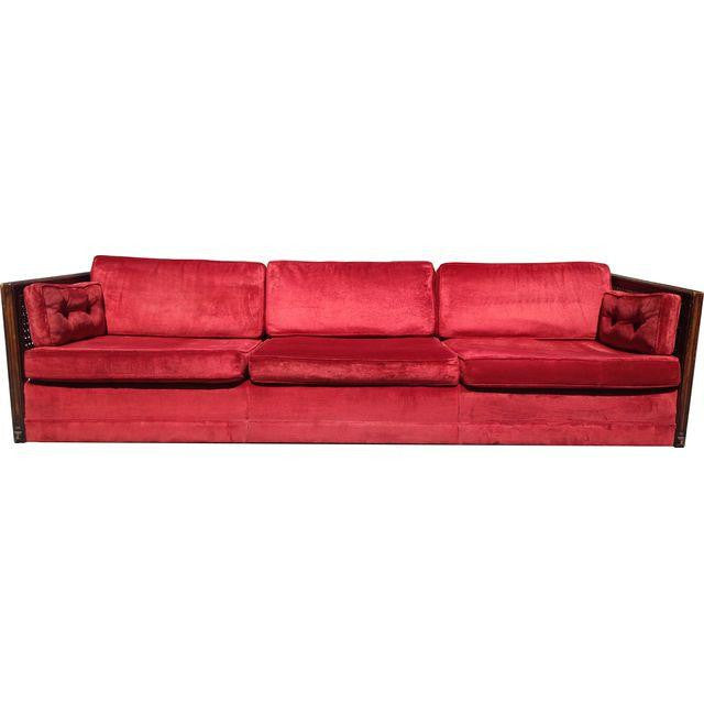 Ruby Red Velvet Cane-Side Sofa