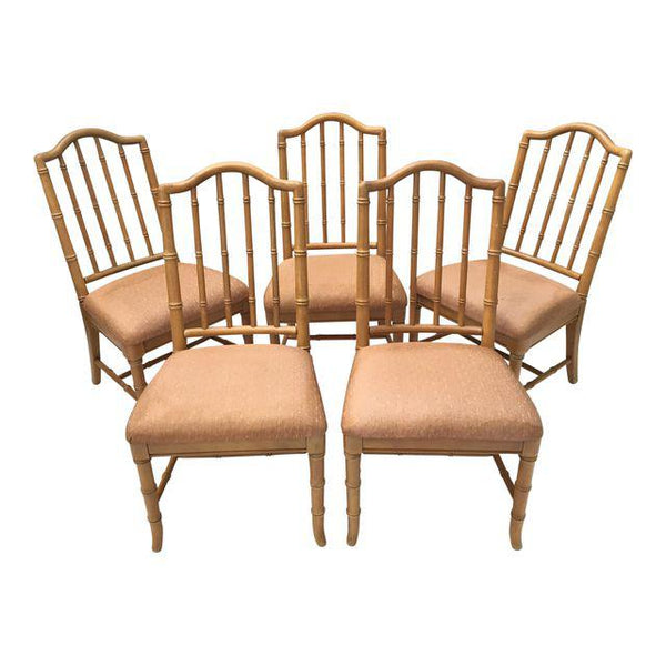 Set of 5 Hollywood Regency Faux Bamboo Dining Chairs