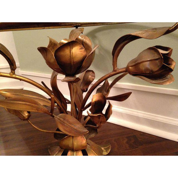 Gold Tole Tulip Flower Side Table