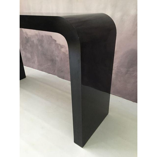 Gloss Black Hollywood Regency Waterfall Console Table After Karl Springer