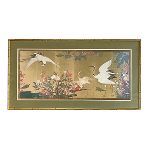 Early 17th Century Japanese Art Print Framed in Gilded Faux Bamboo