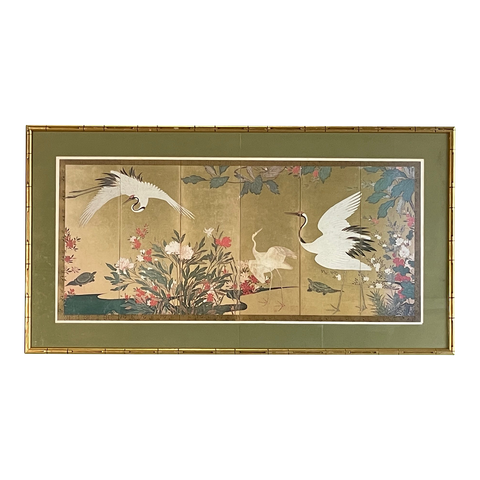 Early 17th Century Japanese Art Print Framed in Gilded Faux Bamboo