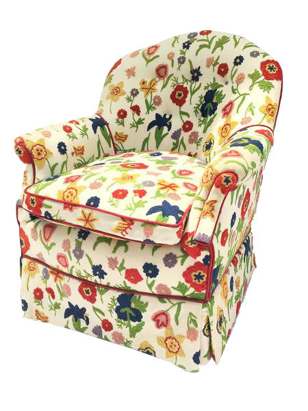 Crewel Embroidered Floral Hollywood Regency Club Chair