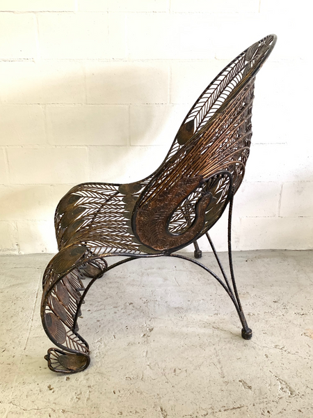 Large Wrought Iron Sculptural Peacock Chair side view