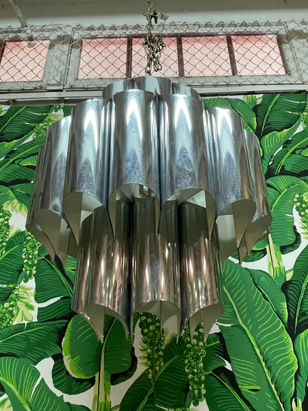Robert Sonneman Chrome Tube Cathedral Chandelier lower view