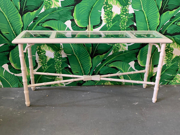 Faux Bamboo and Glass Console Table front view
