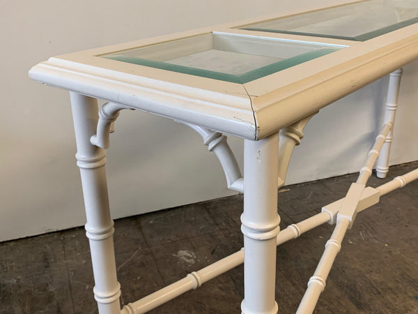 Faux Bamboo and Glass Console Table close up