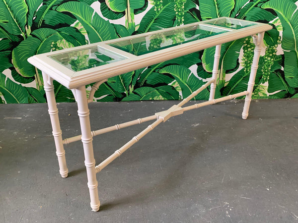 Faux Bamboo and Glass Console Table side view