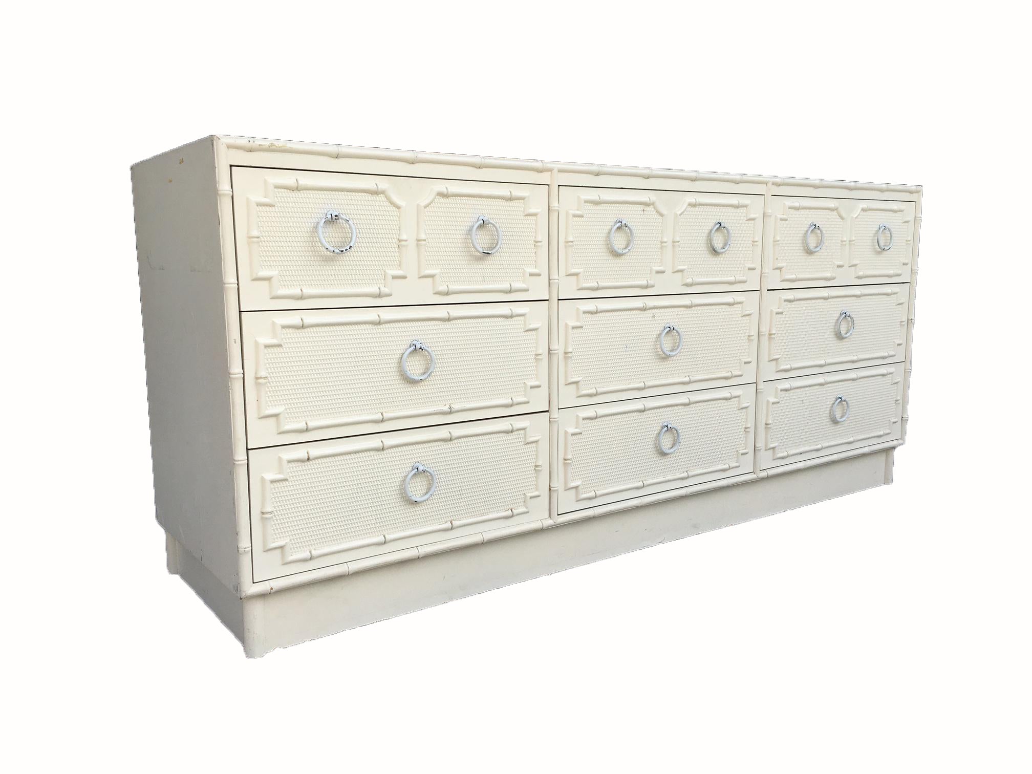 Faux Bamboo and Rattan 9-Drawer Dresser by Omega