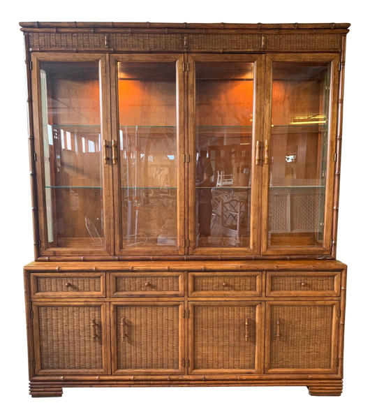 Faux Bamboo and Rattan China Cabinet by American of Martinsville