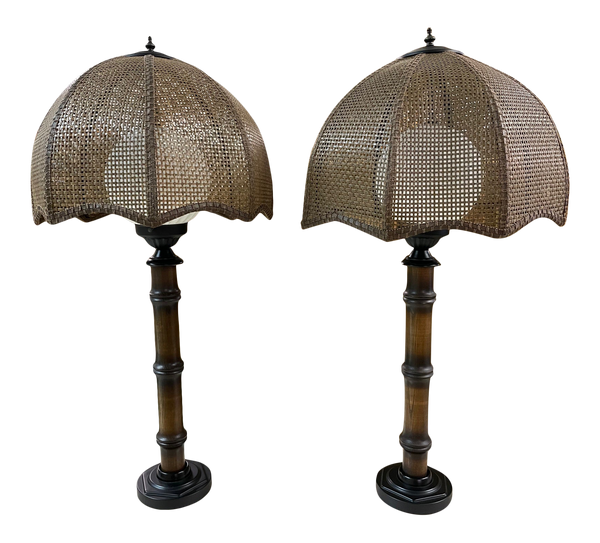 Faux Bamboo Cane Shade Table Lamps
