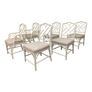 Faux Bamboo Chinese Chippendale Dining Chairs Set of 6
