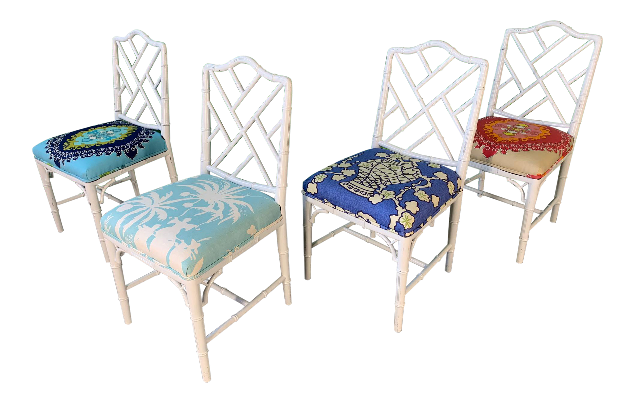 Faux Bamboo Chinoiserie Style Dining Chairs - Set of 4