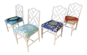Faux Bamboo Chinoiserie Style Dining Chairs - Set of 4