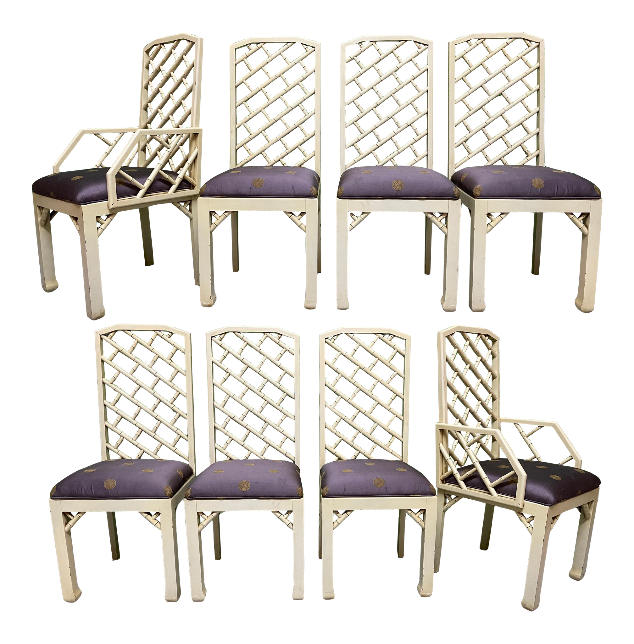 Faux Bamboo Chinoiserie Style Dining Chairs, Set of 8