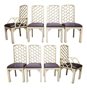 Faux Bamboo Chinoiserie Style Dining Chairs, Set of 8