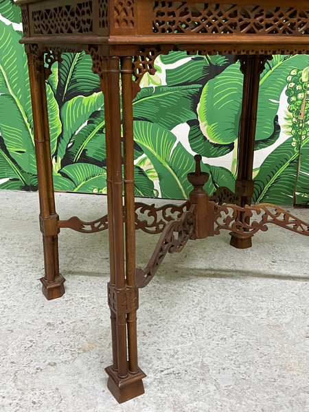 Faux Bamboo Fretwork End Tables, a Pair side view