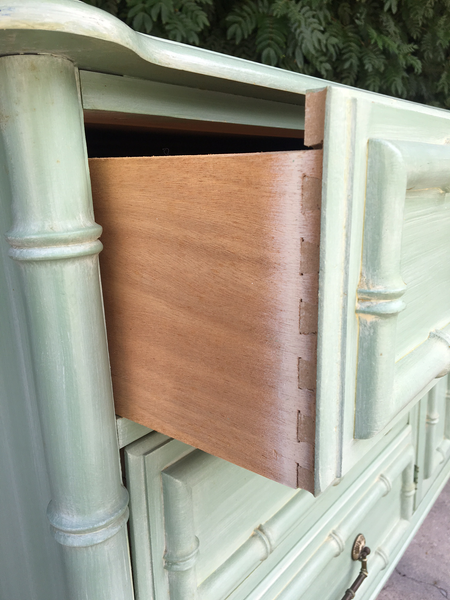 Faux Bamboo Mid Century 9-Drawer Dresser drawer detail