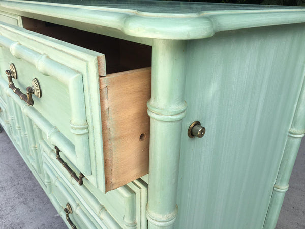 Faux Bamboo Mid Century 9-Drawer Dresser locking drawer
