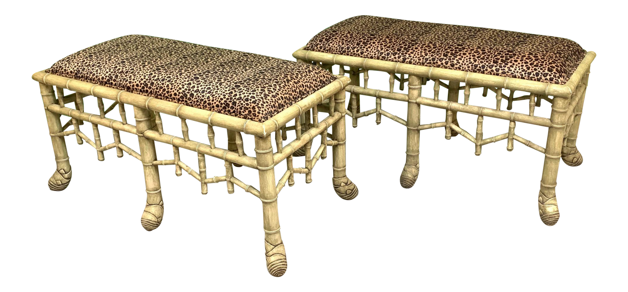 Faux Bamboo Pavilion Style Bench, a Pair