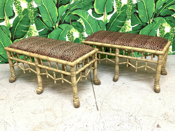 Faux Bamboo Pavilion Style Bench, a Pair
