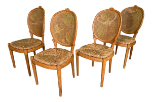 Faux Bois and.Cane Dining Chairs, Set of 4