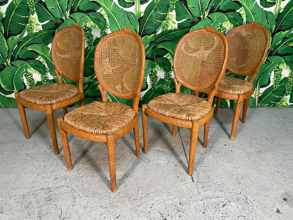 Faux Bois and.Cane Dining Chairs, Set of 4