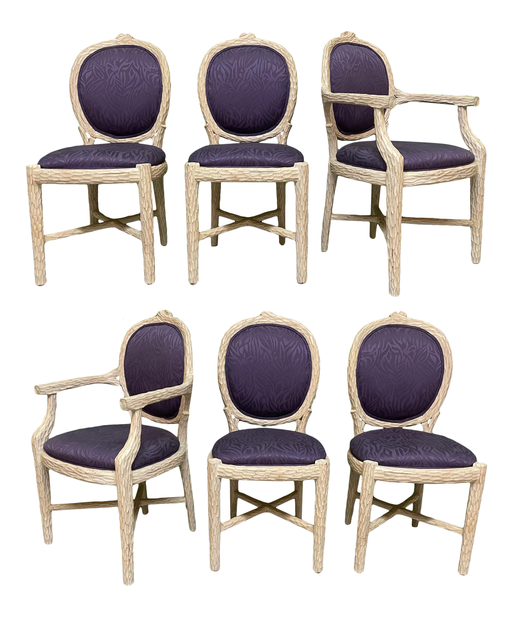 Faux Bois Carved Twig Dining Chairs, Set of 6
