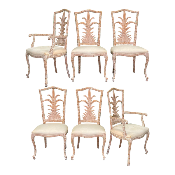Faux Bois Carved Wood Dining Chairs