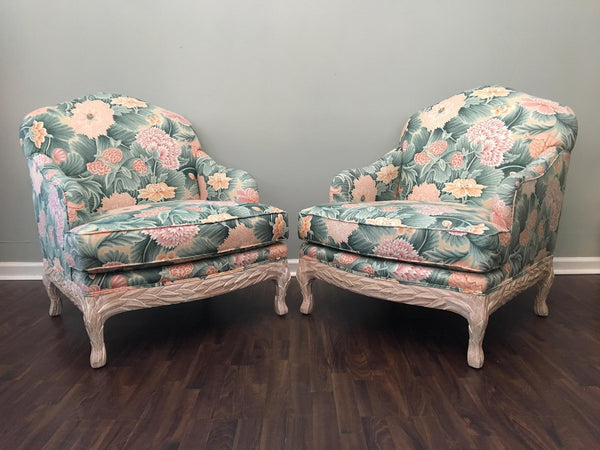 Pair of Faux Bois Floral Bergere Chairs front view