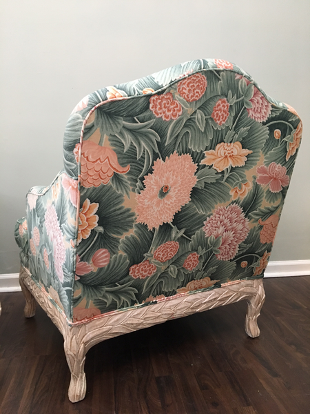 Pair of Faux Bois Floral Bergere Chairs rear view