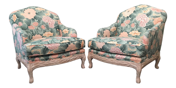 Pair of Faux Bois Floral Bergere Chairs
